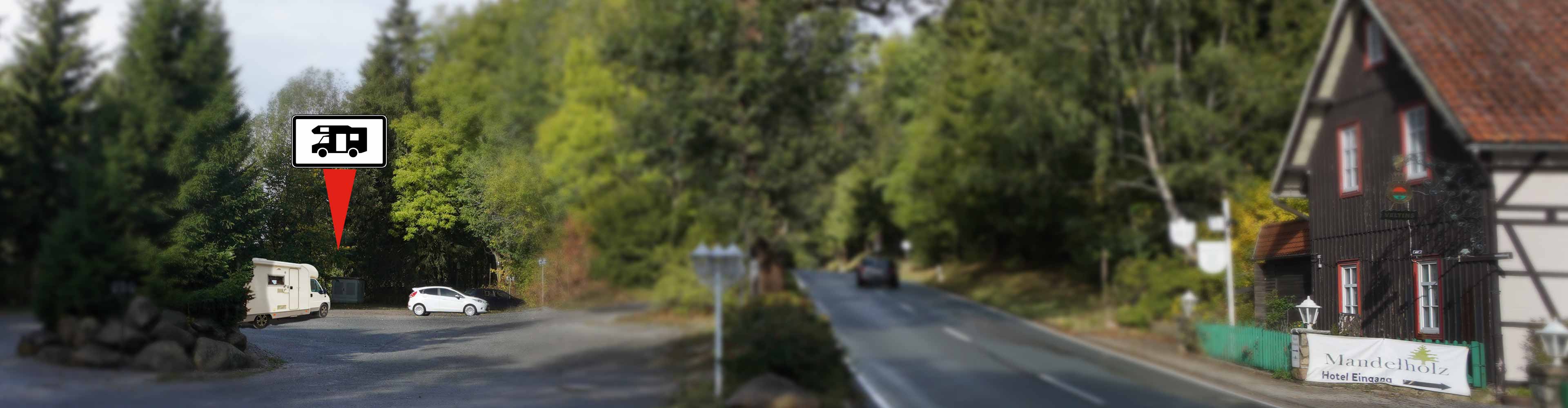 Blick auf den Wohnmobilstellplatz in Mandelholz im Harz am Brocken